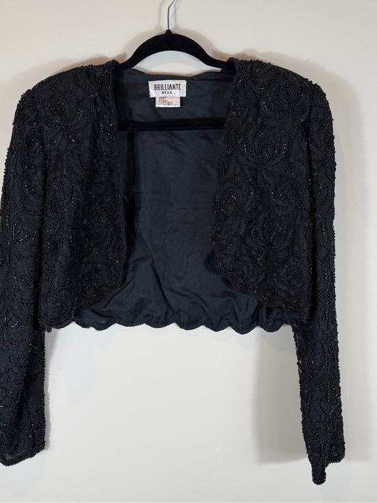 Brilliante By J.A. Jackets & Blazers - Vintage Brilliante Black Beaded Cropped Sequin Jacket Size Medium